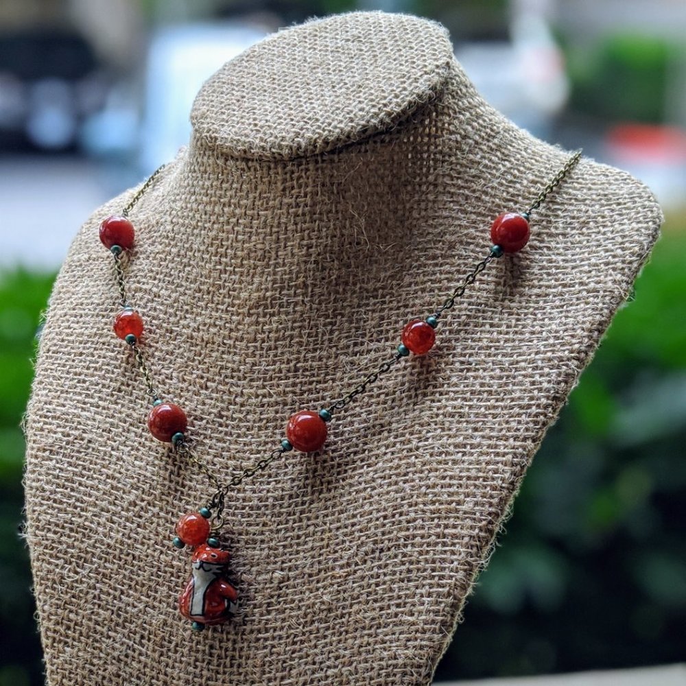 Enchanting Fox Tales Ceramic Necklace - Artistic Nature Jewelry